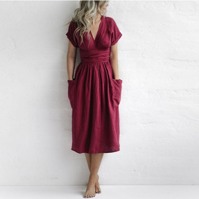Fashion Linen Midi Dress by SIENA