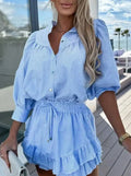 Striped Buttoned Skirt Set by SIENA