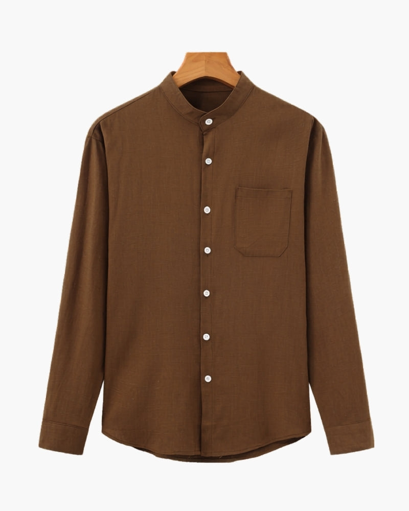 Mandarin Collar Shirt – Textured Cotton Mandarin Shirt
