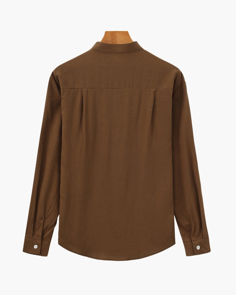 Mandarin Collar Shirt – Textured Cotton Mandarin Shirt