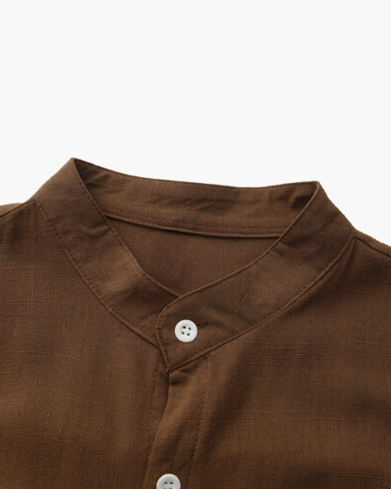 Mandarin Collar Shirt – Textured Cotton Mandarin Shirt