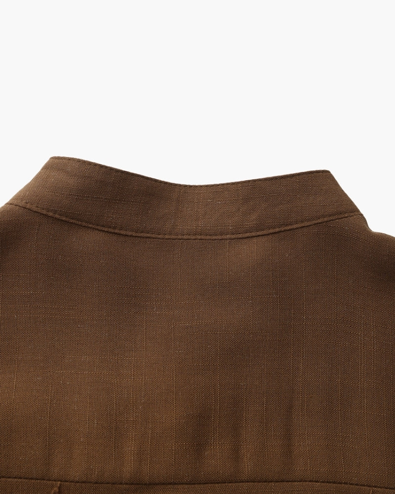 Mandarin Collar Shirt – Textured Cotton Mandarin Shirt