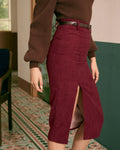 High Waist Slit Midi Skirt by SIENA