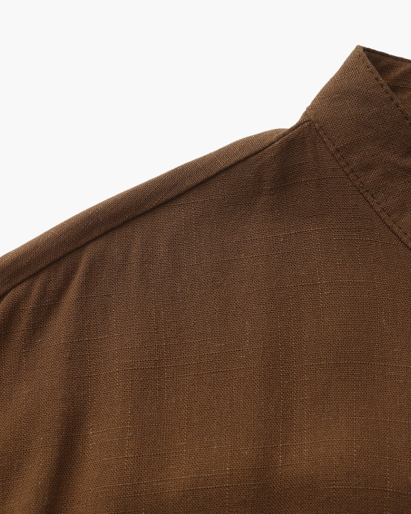 Mandarin Collar Shirt – Textured Cotton Mandarin Shirt