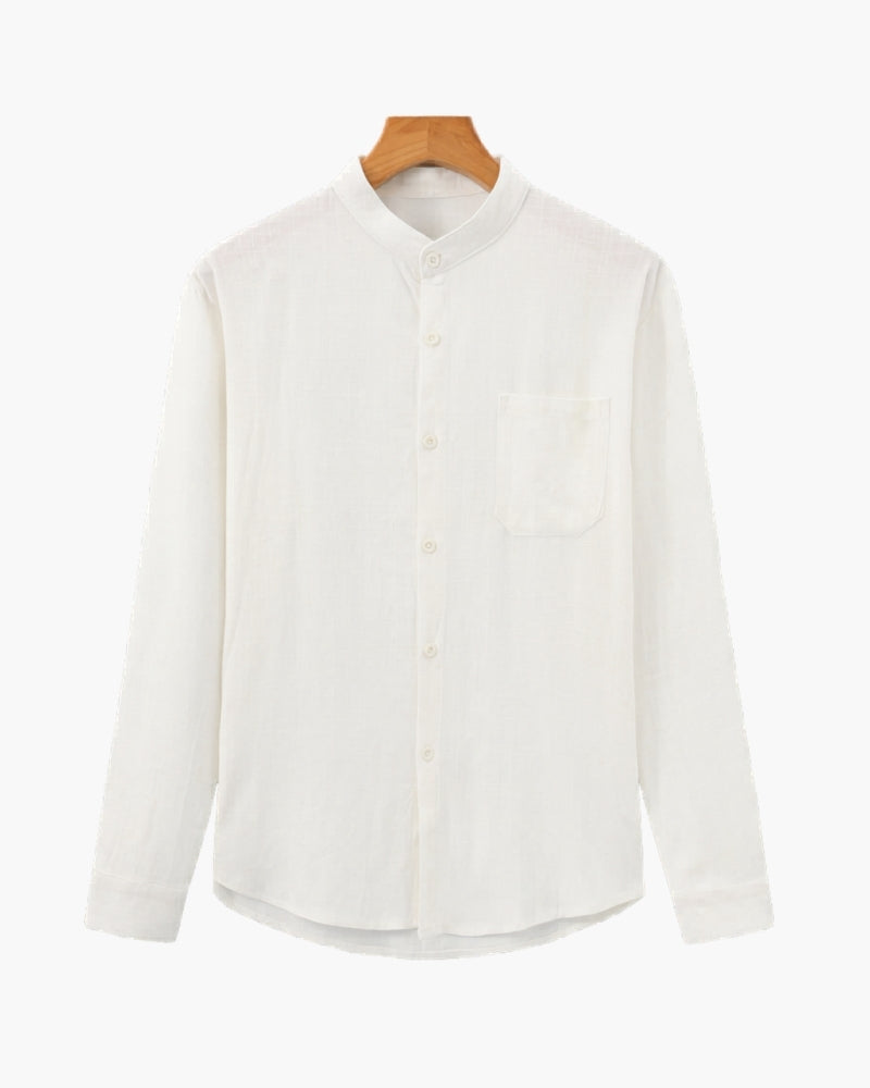 Mandarin Collar Shirt – Textured Cotton Mandarin Shirt