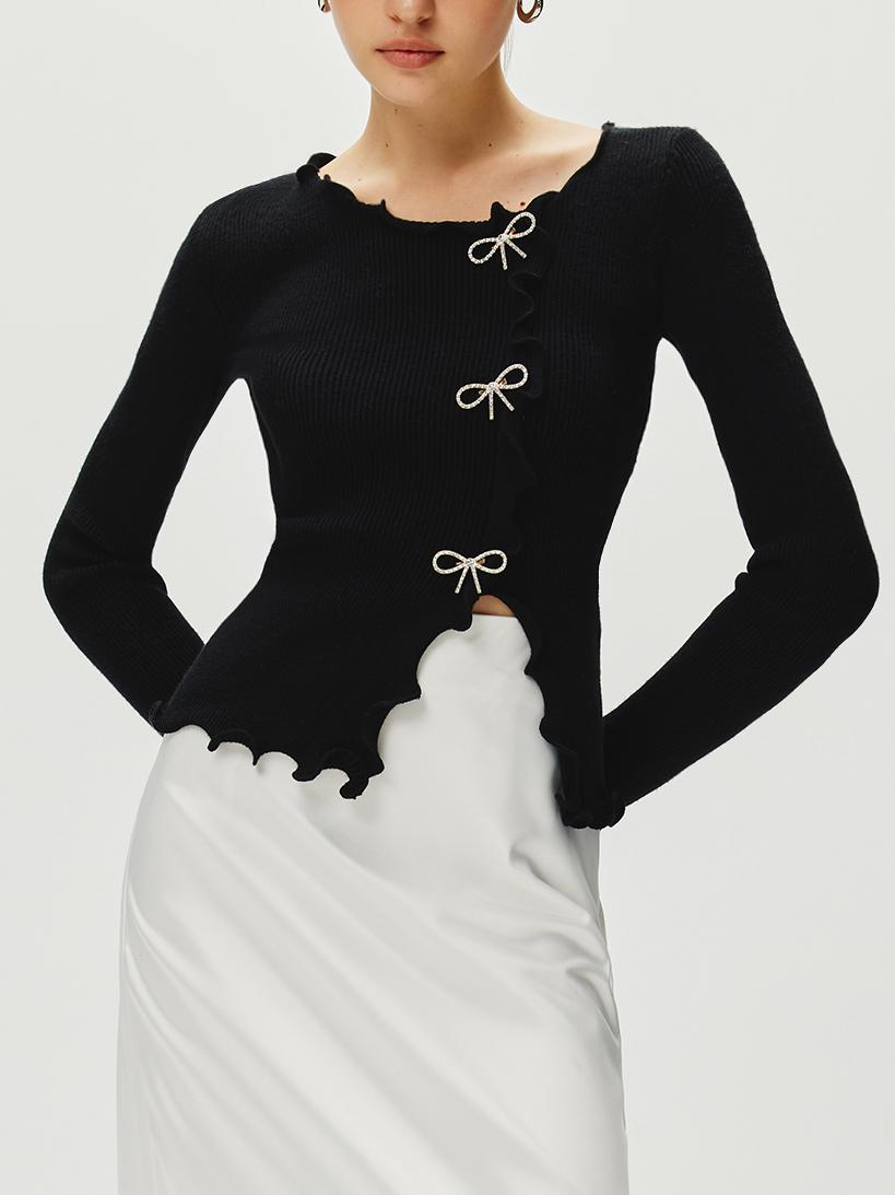 Rhinestone Bow Cardigan by SIENA