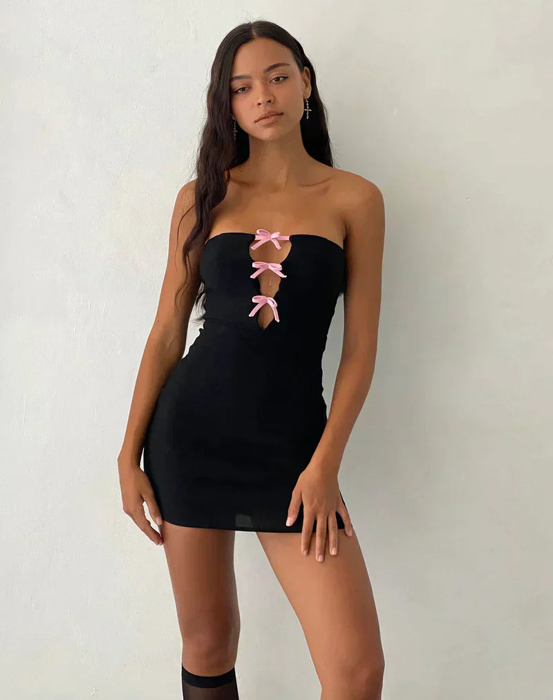 Kurdeleli Bow Mini Dress by SIENA