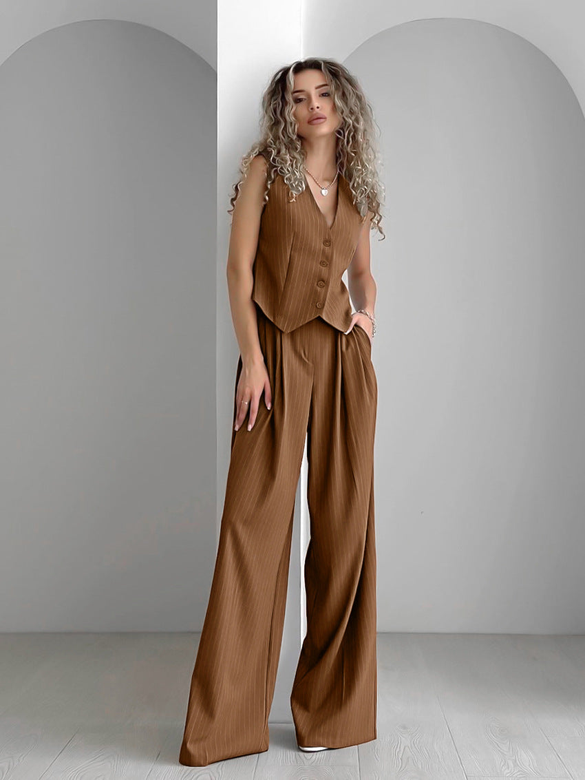 Striped Buttoned Pants Set by SIENA