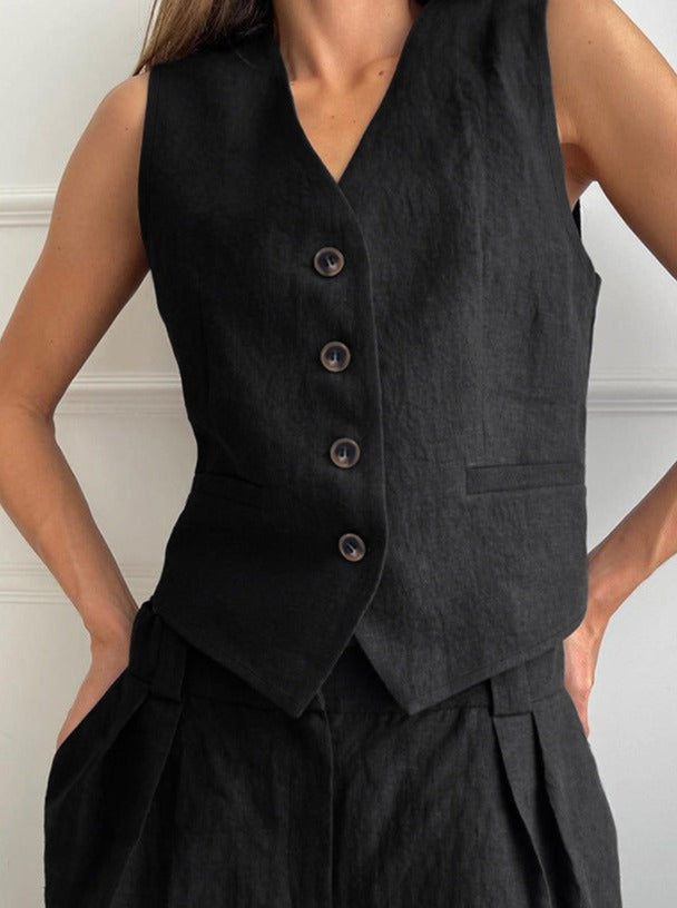 Solid Buttoned Pants Set by SIENA