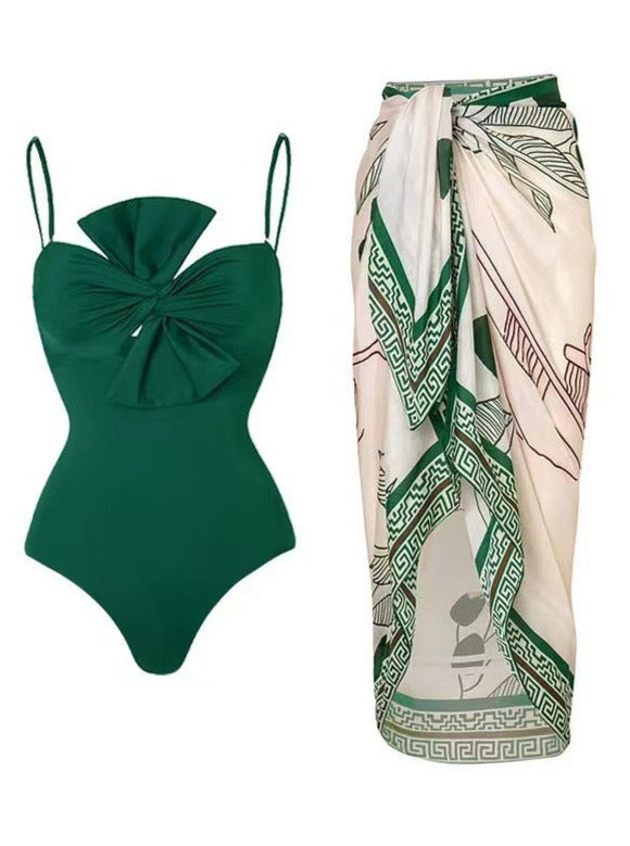 Printed Bow One-Piece Swimsuit by SIENA
