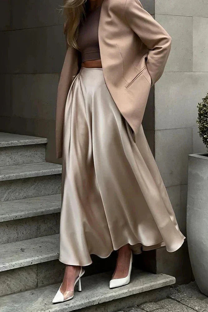 Aubrey Satin Midi Skirt by SIENA