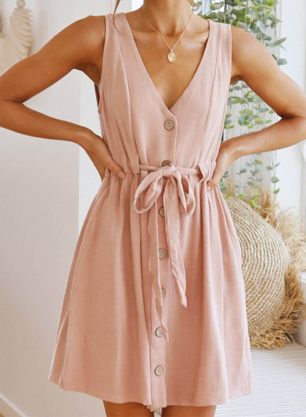 Mini Buttoned Mini Dress by SIENA